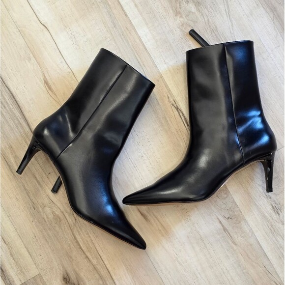 H&M Faux Leather Heeled Pointed Toe Bootie Boots Black Women's Size 8 US 39 - Picture 1 of 14